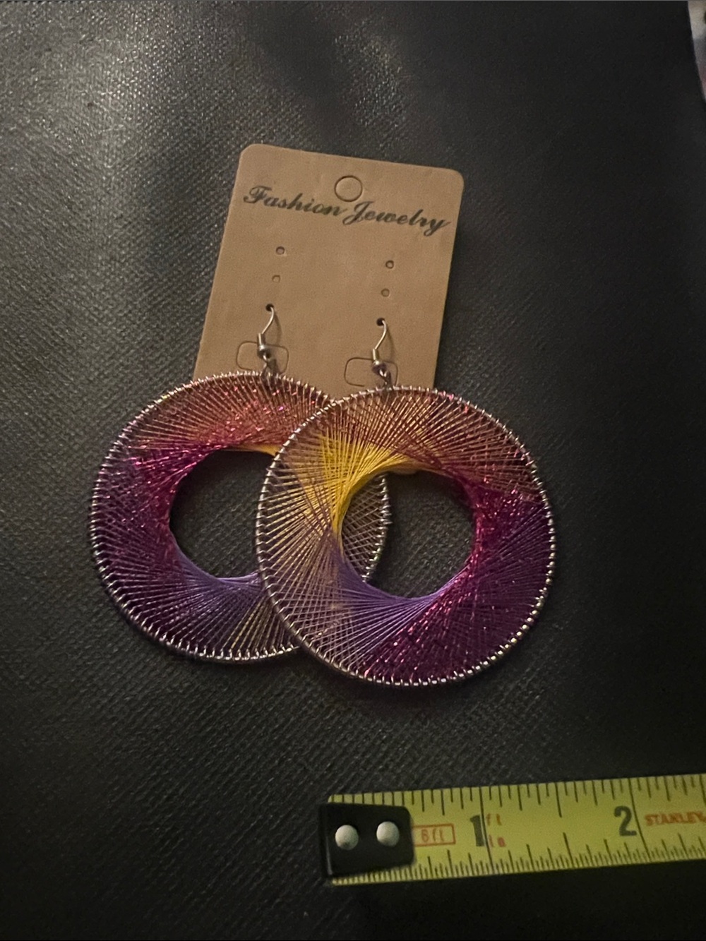 Fashion Jewelry Gradient Pink-Purple-Gold Threaded Hoop Earrings